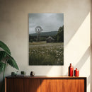 Framed Canvas Print Windmill Wall Art Rustic Barn Landscape Farmhouse Decor Above Couch Country Artwork Gift Idea Living Room Art