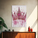 Regal jeweled crown painting featuring framed canvas print, moody art, pink wall art for dorm, unique goddess art print decor