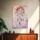 Dreamcatcher with Roses Framed Canvas Print Boho Bedroom Art Botanical Prints Pink Wall Art Light Pink Home Decor Wildflower Painting