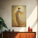 Radiant Golden Goddess Canvas Print, Stunning Angel Art Prints in Moody Style, Perfect Above Bed or as Warm Bedroom Wall Art