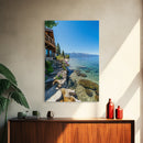 Lakeside Retreat Framed Canvas Print Coastal Landscape Art Nautical Wall Art Living Room Decor Lake Tahoe Art Rustic Decor Seascape Painting
