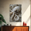 Octopus Art Framed Canvas Print with Intricate Nautical Decor and Ocean-Inspired Details, Rustic Coastal Wall Art Perfect Gift Idea