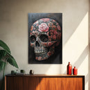 Skull Art Framed Canvas Print with Intricate Floral Patterns in Gothic Boho Style, Chinoiserie-Inspired Rustic Bedroom or Living Room Art