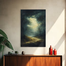 Forest at Dusk Framed Canvas Print with Moody Dark Romance Painting, Fall-Inspired Smoky Mountain Art Perfect Above Bed Wall Decor