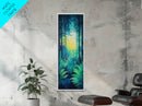 Forest Glow, pine tree art, moody art, landscape painting, above sofa art, gift idea for her, Framed Canvas Print