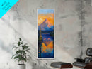Landscape Painting, Framed Canvas Print, blue and green wall art, panoramic painting, extra wide art, mountain painting