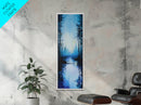 Misty Lake, Dark Forest, Moody Art, Landscape Painting, Minimalist Art, Blue and Green Wall Art, Framed Canvas Print, Vertical Wall Art