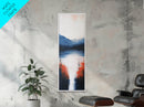 Misty Lake, smoky mountain art, landscape painting, wabi sabi wall art, moody art, blue and green wall art, Framed Canvas Print