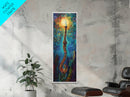 Cosmic Palm Tree, palm tree painting, pink orange wall art, tropical art, framed canvas print, psychedelic art, beach house decor