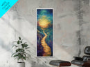 Golden Pathway, landscape painting, sunset painting, nature wall art, panoramic painting, scenic artwork, fall painting, Canvas Print