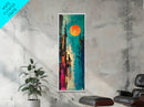 Lone Howl, southwest wall art, desert painting, moon oil painting, silhouette painting, rustic art, teal wall art, Canvas Print