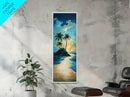 Tropical Sunset, palm tree painting, Hawaii art, ocean waves, coastal wall art, nautical decor, framed canvas print
