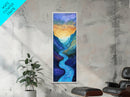 Sunset River, Horizon Painting Gray White, Lake Tahoe Art, Moody Art, Southwest Wall Art, Framed Canvas Print, Vertical Wall Art