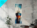 Fishing Boat Docked, nautical painting, maritime wall art, coastal cowgirl wall art, fishing decor, framed canvas print, vertical wall art