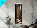Redwood Forest, pine tree art, rustic decor, above sofa art, forest at dusk painting, wabi sabi art, tall skinny art, framed canvas print