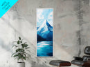 Snowy peak, mountain painting, landscape painting, blue and green wall art, panoramic art, framed canvas print, above sofa art
