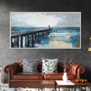 Pier at Dusk, moody art, coastal wall art, ocean painting, nautical painting, wabi sabi art, panoramic art, Canvas Print, seascape