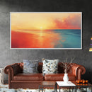 Sunset Ocean, pink orange wall art, coastal landscape art, moody art, extra wide art, panoramic painting, framed canvas print