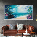 Tropical Beach, Framed Canvas Print, coastal painting, palm tree painting, Hawaii art, nautical decor, coastal wall art