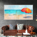Beach Umbrella, Coastal Decor, Nautical Wall Art, Seascape Painting, Ocean Painting, Extra Wide Art, Framed Canvas Print, Beach House Art