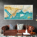 Abstract Map Art, Coastal Decor, Nautical Painting, Extra Wide Art, Framed Canvas Print, Blue and Green Wall Art