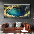 Hidden Lagoon Painting, landscape painting, blue and green wall art, wabi sabi wall art, framed canvas print, nature painting