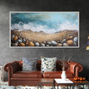 Oyster painting, coastal decor, framed canvas print, seascape painting, nautical wall art, extra wide art, textured beach painting