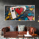Mosaic Playing Card, mosaic wall art, rustic decor, extra wide art, textured art, blue and green wall art, Framed Canvas Print