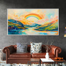 Rainbow Over Mountains, landscape painting, panoramic art, framed canvas print, extra wide art, mountain painting, colorful art