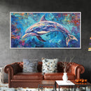 Dolphin Painting, blue and green wall art, coastal decor, nautical painting, framed canvas print, whimsical art, ocean wall art