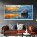Zen Stone Reflection, moody art, minimalist art, coastal painting, blue and green wall art, extra wide art, canvas print