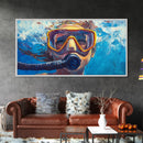 Scuba Diving Art, Coastal Decor, Ocean Wall Art, Framed Canvas Print, Nautical Painting, Beach Decor, Teal Wall Art