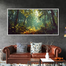Forest Path, Sunlit Trees, Green Wall Art, Nature Landscape, Panoramic Painting, Rustic Wall Art, Framed Canvas Print