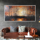 Forest at Dusk, moody art, fall landscape painting, pine tree art, framed canvas print, extra wide art, autumn wall art, rustic decor