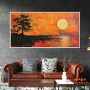 Sunset Tree, orange wall art, oak tree art, moody art, panoramic art, extra wide art, rustic wall art, Framed Canvas Print