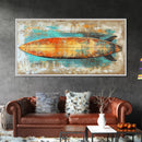 Rustic Surfboard, coastal decor, surf wall art, nautical painting, extra wide art, boho art, beach house decor, Canvas Print