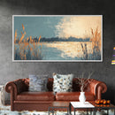 Marsh Landscape, Canvas Print, wabi sabi art, extra wide painting, panoramic wall art, minimalist landscape, soft neutral tones