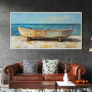 Rustic Boat, Framed Canvas Print, coastal wall art, nautical decor, rustic art, extra wide painting, panoramic painting