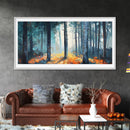 Enchanted Birch Forest, Pine Tree Art, Autumn Landscape, Birch Tree Painting, Rustic Wall Art, Framed Canvas Print, Extra Wide Art