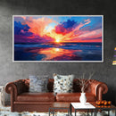Sunset Beach, pink orange wall art, seascape painting, coastal wall art, panoramic art, ocean waves, extra wide art, Canvas Print