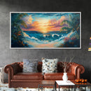 Tropical Waves, palm tree painting, Hawaii art, seascape painting, coastal decor, ocean painting, beach waves, Framed Canvas Print