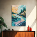 Swirling River Art, Abstract Nature Scene, Dreamy Landscape, Flowing Water, Boho Wall Art, Colorful Decor, Canvas Print