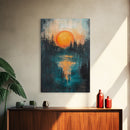Sunset Over Water, Forest at Dusk Painting, Moody Landscape, Warm Glow Art, Nature Wall Art, Rustic Decor, Canvas Print