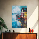 Rustic Boat Painting, Fishing Village Art, Coastal Landscape, Nautical Decor, Rustic Wall Art, Framed Canvas Print