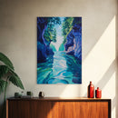 Serene Lake View, mountain painting, lake Tahoe art, blue and green wall art, landscape painting, boho art, Framed Canvas Print
