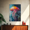 Vibrant Jellyfish Art, Coastal Wall Art, Ocean Life Painting, Whimsical Art, Teal Wall Art, Nautical Decor, Framed Canvas Print