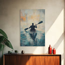 Kayaker at Sunset, Coastal Landscape Art, Nautical Wall Art, Moody Art, Above Sofa Art, Ocean Painting, Framed Canvas Print