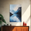 smoky mountain art, pine tree art, rustic wall art, blue and green wall art, panoramic painting, Framed Canvas Print, above couch art
