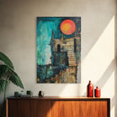 Abstract Castle, moody art, dark romance painting, gothic wall art, Canvas Print, Ozymandias art, blue and green wall art, vintage art