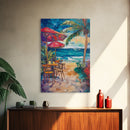 Beach Café, Coastal Landscape Art, Nautical Wall Art, Ocean Art, Seascape Painting, Coastal Decor, Canvas Print, Above Sofa Art